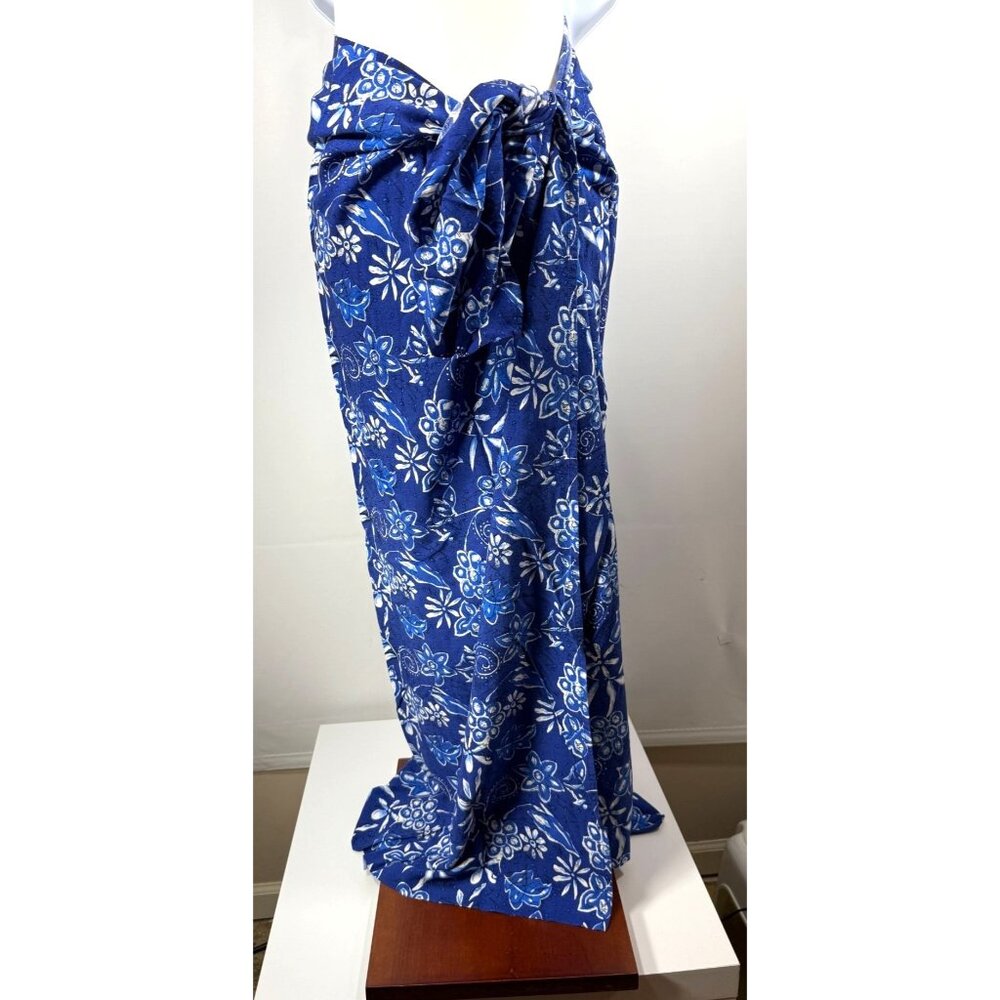 Blue Floral Sarong Wrap Beach Cover-Up By Beach Cabana  One Size Resort Vacation